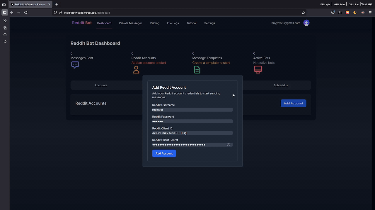 Adding a Reddit account demonstration